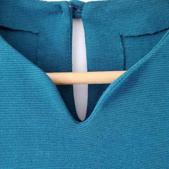 Vintage turquoise Fall Themed midi dress with embroidered acorn on chest - Picture 6 of 11